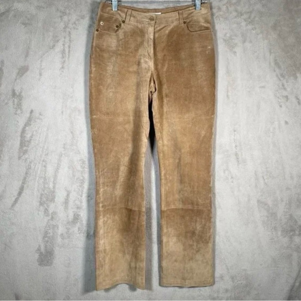Isaac Mizrahi for Target Tan Suede Genuine Leather Bootcut Pants Size 12 - Picture 3 of 15